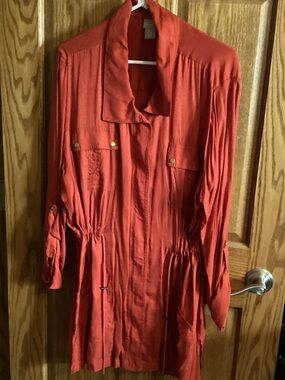 Chico's Brick Red Long Shirt Jacket